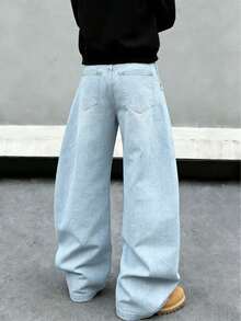Men's Retro Loose Wide-Leg Jeans, Pioneering Casual Hip-Hop Street Style, Fashion Relaxed Fit All/Global/Universal - Light Wash - View 2