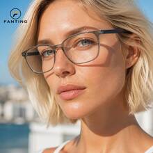 FANTING Women Glasses Men Glasses Clear Lens Square Rectangle Translucent Grey TR90 Black Temple - TR8006 - View 1