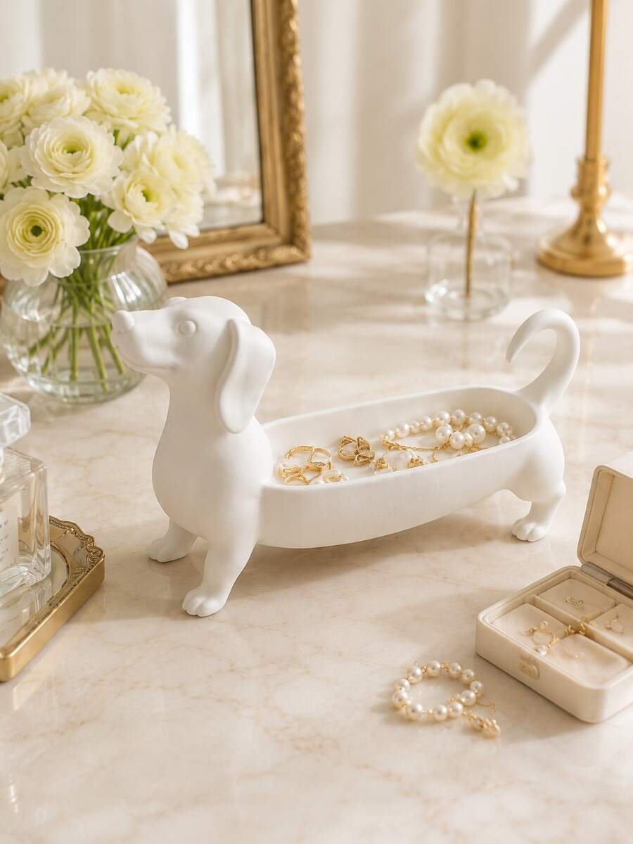 1pc Dachshund Shaped Jewelry Tray, Cute Long Body Dog Storage Dish, Suitable For Rings, Keys, Watches And Accessories, Decorative Storage Tray For Entryway, Vanity, Bedroom And Living Room - Multicolor - View 1