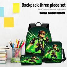 Q-Version Pixel Adventure Style Running Boy Green Lightning Effect Print 3 Pieces Set Large Capacity Backpack + Crossbody Bag + Pencil Case Adjustable Breathable Shoulder Straps Gaming Pixel Style Game Theme Enthusiast Daily Commute Storage Set - Printed Bag - View 5