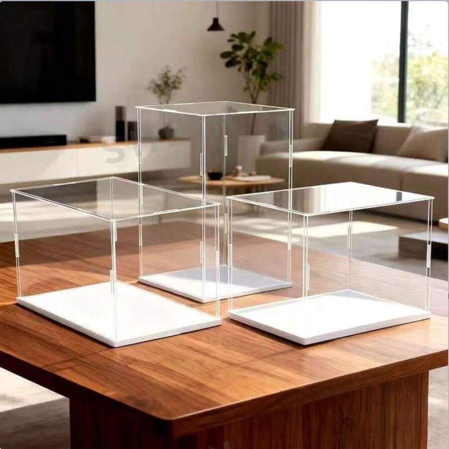 Multi-Size Clear Acrylic Display Box, Storage Box, White Base, Assemblable Dust-Proof Display Cabinet, Suitable For Car Models, Building Blocks, Collectibles, Figurines And Statues Storage And Display - White Background With Transparent - View 1