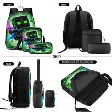 Pixel Art Green Warrior Print 3 Pieces Set Large Capacity Backpack + Crossbody Bag + Pencil Case, Adjustable Breathable Shoulder Straps, Fashion Pixel Block Adventure Game Theme Daily Commute Storage Set - Printed Bag - View 9