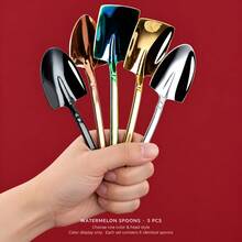 5pcs Stainless Steel Small Spoons, Pointed And Square Head, Creative Triangle Hollow Handle, Suitable For Digging Watermelon, Ice Cream, Mousse Cake, Pudding, Yogurt, Home Afternoon Tea, Friends Gathering, Outdoor Picnic Atmosphere Tableware - View 2