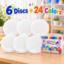 Bộ vẽ tranh DIY trống BSKT nhiều món, đĩa vẽ doodle vẽ tay PE kèm bút marker 12 màu/24 màu, đồ thủ công tiệc cho người lớn, sáng tạo ngày lễ, tương tác ngoài trời - Nhiều màu - Xem 8