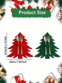 2pcs Christmas Tree Shaped Cutlery Holder, Flat Tableware Storage Decor, Suitable For Holiday Table Decoration And Setting, Christmas Gift Set (No Cutlery Included) - Multicolor - View 2