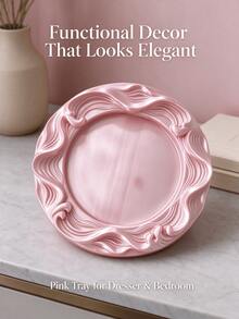 1pc Carved Wavy Edge Round Jewelry Tray, Smooth Pearlescent Resin Vanity Decor Tray, Desktop Small Accessories Storage Dish, Home Bedroom Tabletop Ornament, Housewarming Gift - Multicolor - View 7