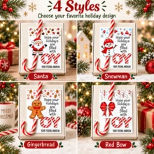 Custom Christmas Candy Cane Holder Cards, Personalized Holiday Greeting Cards With Gingerbread & Red Bow Designs, Festive Joy Gift Tags For Party Favors, Customized Message Cards, Customizable Text Christmas Gift Cards 2026, Candy Not Included - Multicolor - View 3