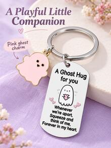 Cute Ghost Keychain, Pink Heart Message Metal Bag Charm, Suitable For Handbags And Backpacks, Ghost Hug Gift, Halloween Gift, Christmas Stocking Filler - Multicolor - View 5