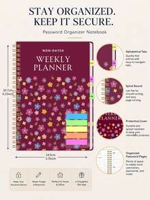 1pc Non-Dated Weekly Planner, Floral Cover Weekly & Monthly Schedule Book With Gold Twin-Wire Binding For Goals, Work & Study, Office Desk Accessories, Bible Study Materials, Christmas Gifts - Rectangle - View 5