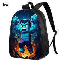 Q-Version Pixel Style Blue Muscular Giant Print 3 Pieces Set, Large Capacity Backpack + Crossbody Bag + Pencil Case, Adjustable Breathable Shoulder Straps, Gaming Pixel Style Theme Enthusiast Daily Commute Storage Set - Printed Bag - View 12