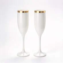1/6/12pcs White Cups With Gold Rim Classic Stemmed Glasses, Various Quantities Available, Champagne And Cocktail Soft Acrylic Material, 5oz Ribbed Glassware Classic Cocktail Indoor And Outdoor, Suitable For Gatherings, Parties, Picnics, Evening Events - View 1
