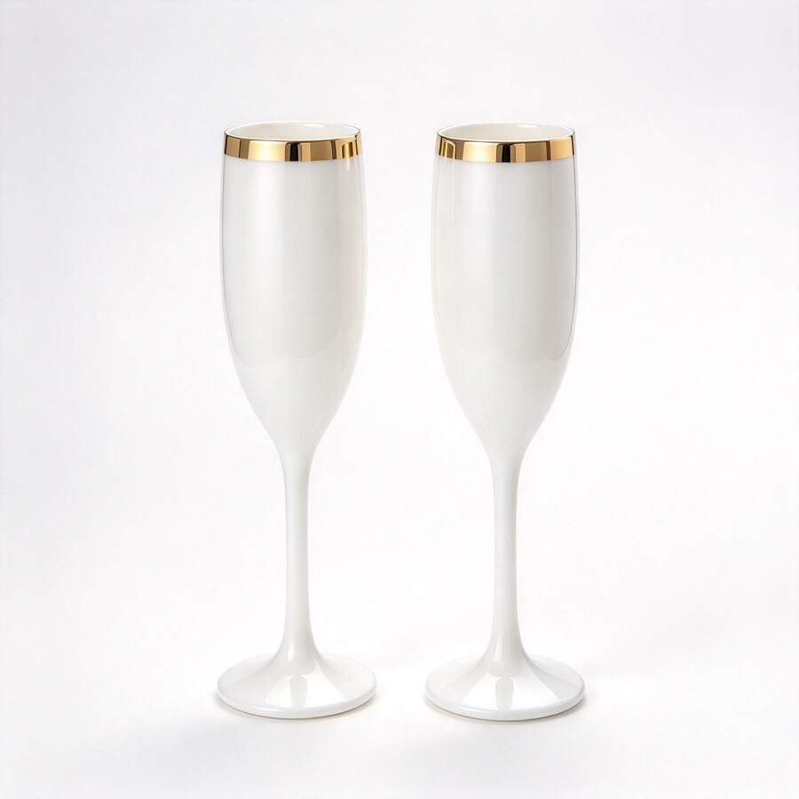 1/6/12pcs White Cups With Gold Rim Classic Stemmed Glasses, Various Quantities Available, Champagne And Cocktail Soft Acrylic Material, 5oz Ribbed Glassware Classic Cocktail Indoor And Outdoor, Suitable For Gatherings, Parties, Picnics, Evening Events - View 1