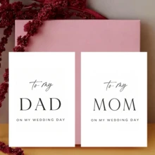 2pcs Elegant Wedding Day Card Set, To My Mom & To My Dad On My Wedding Day, Minimalist Script Greeting Cards, Bridal Thank You Gift For Parents, Wedding Ceremony Keepsake, Simple White Card For Bride To Give Parents - A - View 3