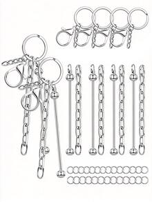 13/62/124pcs Beaded Keychain Kit, Includes 4 Blank Beaded Rods, Keychains, Chains, Open Rings - Silver/Gold/Rose Gold Blank Beaded Keychains - Beaded Keychain Making Gifts, Wallet Making, DIY Wallet Making - Keychain - View 5