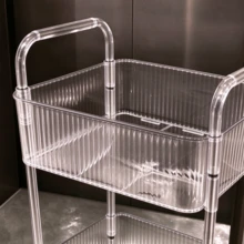 Transparent Multi-Tier Storage Cart. Vertical Striped Baskets With Sturdy Frame. Built-In Universal Wheels. Large Layered Storage, Multiple Sizes Available. Ideal For Kitchen, Bathroom And Living Room To Store Various Sundries. - Multiple Specifications - View 8