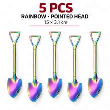 5pcs Stainless Steel Small Spoons, Pointed And Square Head, Creative Triangle Hollow Handle, Suitable For Digging Watermelon, Ice Cream, Mousse Cake, Pudding, Yogurt, Home Afternoon Tea, Friends Gathering, Outdoor Picnic Atmosphere Tableware - View 13