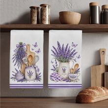 2pcs Watercolor Purple Lavender Butterfly Kitchen Towels, 40*60cm Soft Microfiber Material Tea Towels, Suitable For Home Kitchen Restaurant Outdoor Camping Tabletop Cleaning Dish Cloth Hand Towel Accessories, Kitchen Textile Towels Holiday Gift - Multicolor - View 1