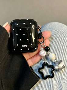 Lucky Polka Dot Protective Case With Star Keychain Pendant, TPU Protective Shell, Compatible With AirPods 1/2/3/4/5/Pro/Pro 2/3, Fits Compatible With Airpods All Series, Commute Highly Attractive Earphone Case Gift Choice, Outfit Accessory - Lucky White Polka Dot + Pendant - View 14