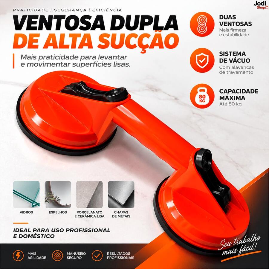 de Vidro com Duas ou Três Ventosas para Transporte de Porcelanato e Espelho - 2 ventosas - Visão 1