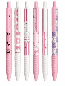 6pcs/Set Pink Bowknot Quick-Drying Gel Pens, 0.5mm Fine Tip, Smooth Writing, Suitable For Office, Classroom, Children, Teenagers, First Day Of School - Pink - View 2