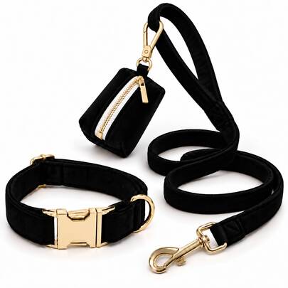 3pcs/Set Pet Collar + Leash + Dog Poop Bag Set, Velvet Material Comfortable And Soft, Suitable For Outdoor Dog Walking, Pet Holiday Gifts And More