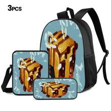 Q-Version Pixel Bee Print 3 Pieces Set Large Capacity Backpack + Crossbody Bag + Pencil Case Adjustable Breathable Shoulder Straps Fashion Pixel Game Theme Daily Commute Storage Set - Printed Bag - View 12