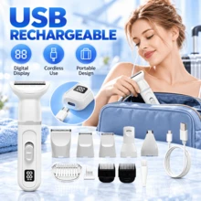 5-In-1 Electric Hair Clipper Multi-Function Women's Shaver, Suitable For Body/Face/Nose/Eyebrow/Leg/Underarm, USB Rechargeable, 600mAh Battery - White - View 7