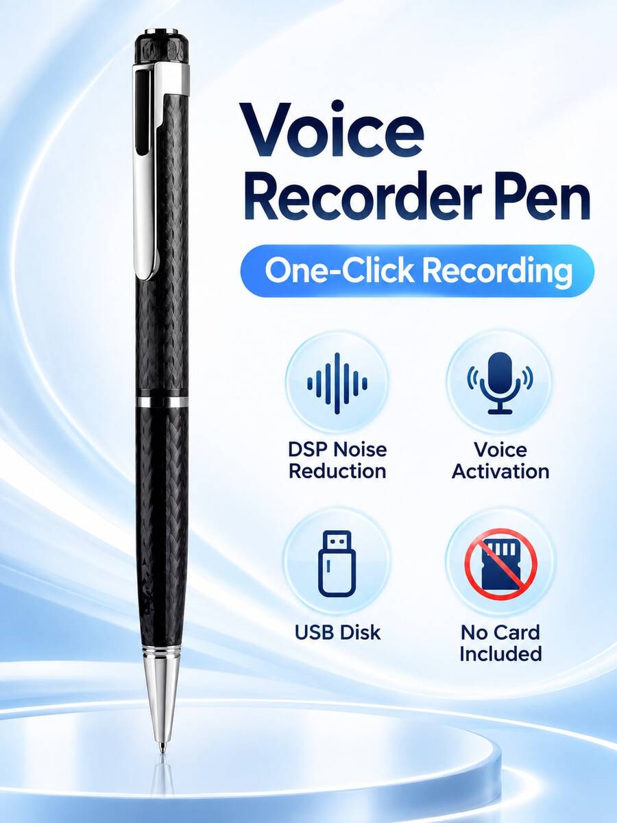 Smart Pen Voice Recorder, Portable Digital Audio Recorder, USB Charging MP3 Player With Noise Reduction, Voice Control, One-Key & Segmented Recording, Mini Recording Device For Students Teachers Journalists, Gift For Men Women(Without TF Card)