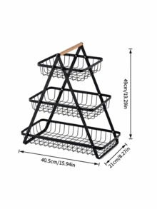 3‑Tier Metal Fruit Storage Basket With Wooden Handle, Foldable Countertop Organizer, Food Display Holder, For Kitchen Counter, Dining Table, Outdoor Picnic, Perfect For Family Users To Store Fruits, Vegetables And Snacks - Multiple Specifications - View 12