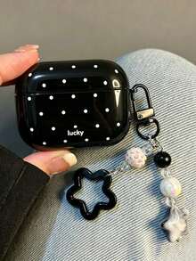 Lucky Polka Dot Protective Case With Star Keychain Pendant, TPU Protective Shell, Compatible With AirPods 1/2/3/4/5/Pro/Pro 2/3, Fits Compatible With Airpods All Series, Commute Highly Attractive Earphone Case Gift Choice, Outfit Accessory - Lucky White Polka Dot + Pendant - View 15