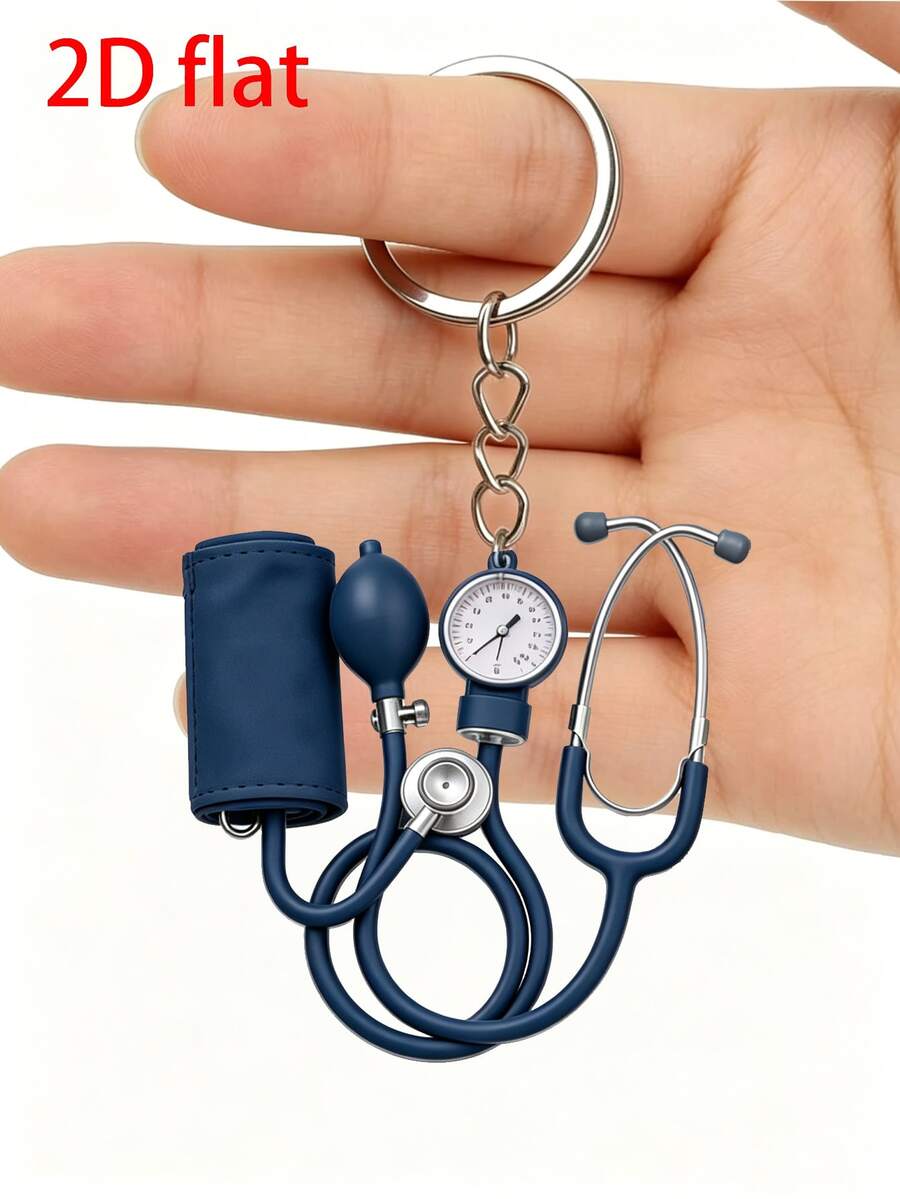 2D Flat Acrylic Keychain, Pink Stethoscope + Blood Pressure Monitor Set, 1pc, Medical Style Healing Pendant, Ideal Gift For Nurses, Doctors And Medical Enthusiasts, Lightweight And Soft - Multicolor - View 1