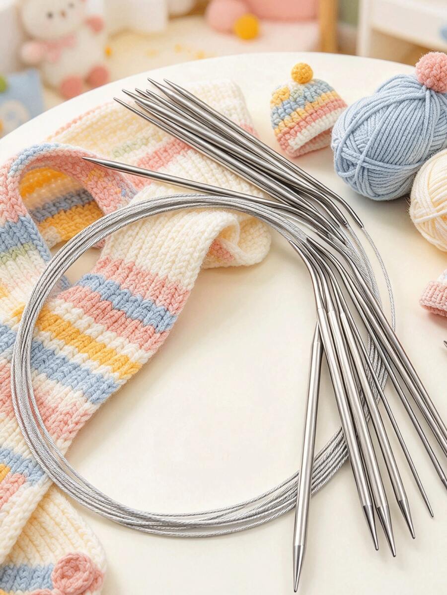 80cm Stainless Steel Circular Knitting Needles, 9 Sizes From 2.0-6.0mm Available, Suitable For Knitting Sweaters, Scarves And Other Large Items, Practical Tool For Hand Knitting - Circular Sweater Needles - View 1