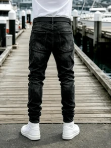 Men's Black Stretch Casual Jeans, Suitable For All Seasons, Slim Fit, Versatile - Grey - View 2
