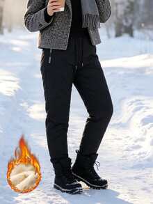Women's Thermal Lined Thick Warm Pants, Drawstring Waist With Zipper Pockets, Winter Outdoor Sports Pants - Black - View 4