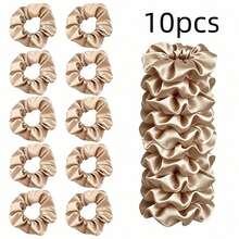 5/10/20 Pieces Of Khaki Ladies Elegant Solid Color Satin Hair Ring, Suitable For Daily Use, Sports, Vacation, Suitable For Curly Hair Accessories - Khaki - View 4