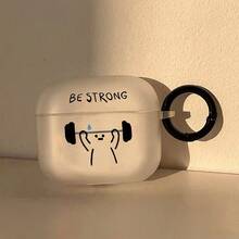 Minimalist Hand-Drawn Weightlifting Figure "BE STRONG" Earphone Case, Semi-Transparent Matte Texture With Black Round Ring Hook, Cute & Personalized, Suitable For Apple Protective Cover - Clear - View 6
