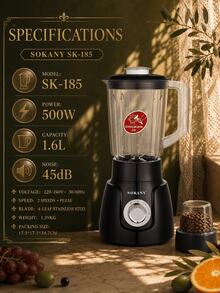 SOKANY Multifunctional Juicer, Blender, Grinder, Meat Grinder, With Grinding Cup, Multifunctional, Stainless Steel Blades, Fast Juicing, Meat Grinding, Juicing, Coffee Grinding, 1.6L Large Capacity, 2-Speed Adjustable, Easy To Clean And Store, Suitable For Home Use. - Black - View 2
