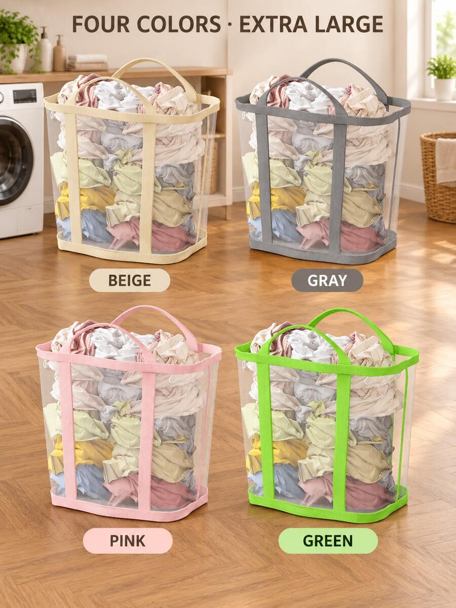 1pc Large Capacity Dirty Laundry Basket, Household Bathroom Clothes Organizer, Wall-Mounted Foldable Laundry Storage Bin - Multicolor - View 1