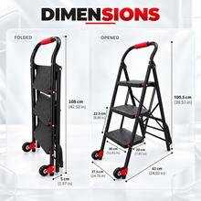 ERUIV 2-In-1 Folding Ladder With Wheels, 3-Step Ladder And Hand Truck, Convertible Rolling Cart With Ladder, Portable Folding Ladder For Home, Kitchen, Garage, And Moving - Black - View 2