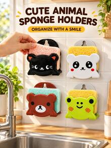 Kitchen Sponge Holder - Cute Animal Shaped Multi-Functional Soap Storage Rack (Includes Suction Cup Hook), Cute Cartoon Design, Combines Soap Holder, Draining Rack, Dishcloth And Sponge Storage In One, Kitchen Organization Essential, Bathroom Practical Accessory - Multicolor - View 1