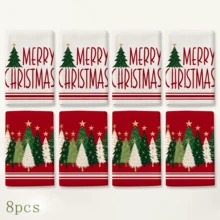 2件組聖誕樹圖案廚房手巾，Merry Christmas印花茶巾，聖誕毛巾，節日廚房居家裝飾禮物 - 彩色 - 查看 8