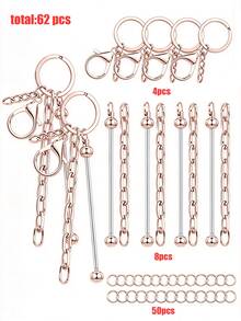 13/62/124pcs Beaded Keychain Kit, Includes 4 Blank Beaded Rods, Keychains, Chains, Open Rings - Silver/Gold/Rose Gold Blank Beaded Keychains - Beaded Keychain Making Gifts, Wallet Making, DIY Wallet Making - Keychain - View 14