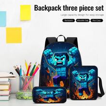 Q-Version Pixel Style Blue Muscular Giant Print 3 Pieces Set, Large Capacity Backpack + Crossbody Bag + Pencil Case, Adjustable Breathable Shoulder Straps, Gaming Pixel Style Theme Enthusiast Daily Commute Storage Set - Printed Bag - View 5