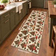 1pc Beige Christmas Tree & Gift Pattern Placemat, Warm Vintage Christmas Style Rectangular Table Mat, Christmas Tree, Gift Box, Pine Branch, Red Berry & Pine Cone Full Print Design, Suitable For Christmas, Winter, Dining Table, Kitchen & Holiday Home Decor - Multicolor - View 12