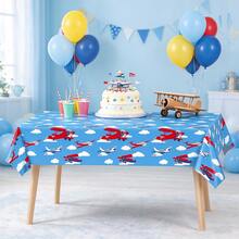 1/3pcs Airplane Party Tablecloth Disposable Plastic Tablecloth Airplane Plastic Tablecloth Helicopter Blue Sky Theme Tablecloth Gift Disposable Tablecloth Birthday Decoration 137x274cm - Multicolor - View 1