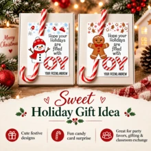 Custom Christmas Candy Cane Holder Cards, Personalized Holiday Greeting Cards With Gingerbread & Red Bow Designs, Festive Joy Gift Tags For Party Favors, Customized Message Cards, Customizable Text Christmas Gift Cards 2026, Candy Not Included - Multicolor - View 6