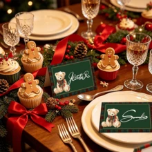 Christmas Plaid Bear Place Cards Green & Red Checkered We Can Bearly Wait Theme Tent-Style Seat Cards For Baby Shower, Birthday, Gender Reveal Party Table Decor - Style a - View 6