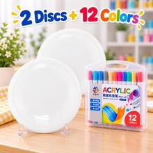 Bộ vẽ tranh DIY trống BSKT nhiều món, đĩa vẽ doodle vẽ tay PE kèm bút marker 12 màu/24 màu, đồ thủ công tiệc cho người lớn, sáng tạo ngày lễ, tương tác ngoài trời - Nhiều màu - Xem 6