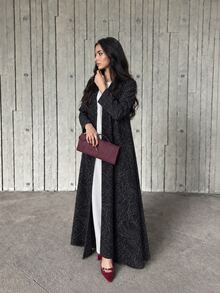 Hafizah Modest Textured Jacquard Long Sleeve Jacket For Women, Summer Spring Black Fall - Black - View 4