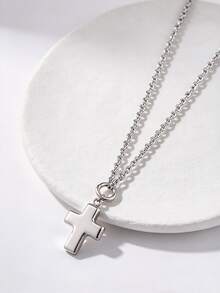 1pc Minimalist Personalized Stainless Steel Polished Shiny 3D Cross Pendant Necklace For Men Daily Commute Wear - Silver - View 3